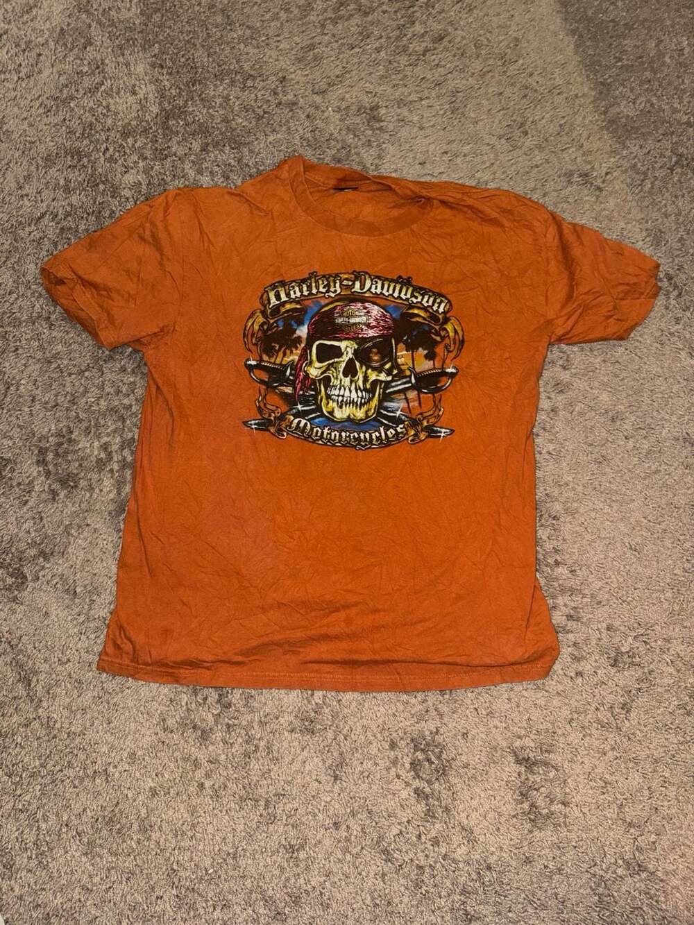 Harley-Davidson Orlando Florida Pirate Skull Graphic T-Shirt Burnt Orange